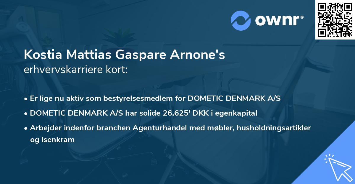 Kostia Mattias Gaspare Arnone's erhvervskarriere kort
