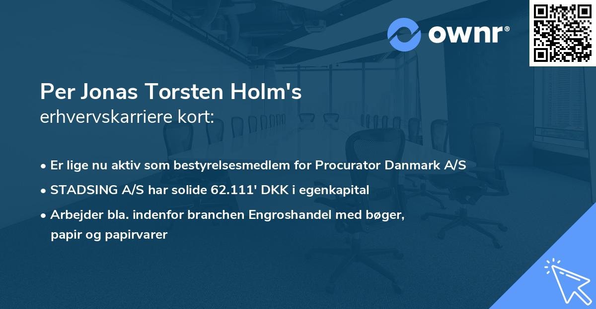 Per Jonas Torsten Holm's erhvervskarriere kort