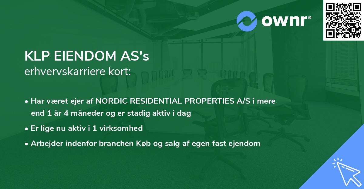 KLP EIENDOM AS's erhvervskarriere kort