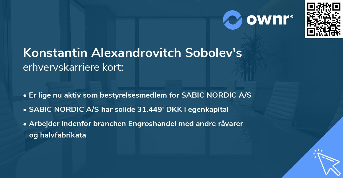 Konstantin Alexandrovitch Sobolev's erhvervskarriere kort