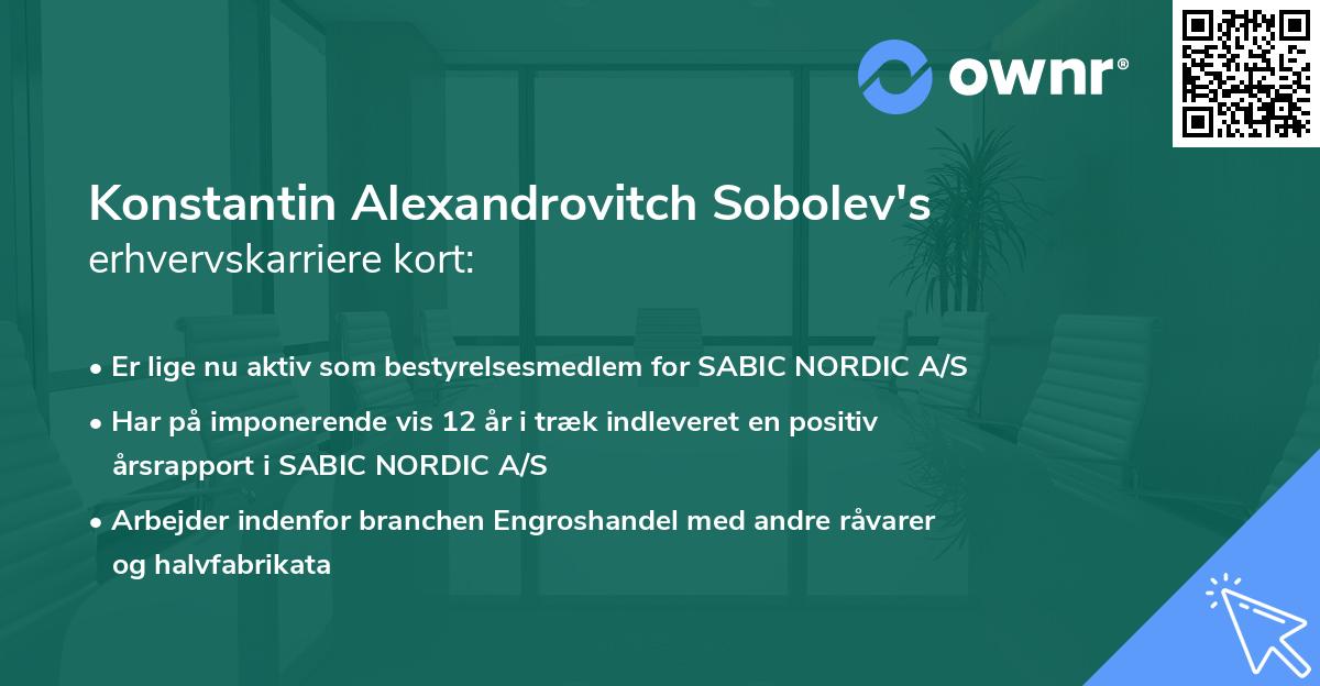 Konstantin Alexandrovitch Sobolev's erhvervskarriere kort