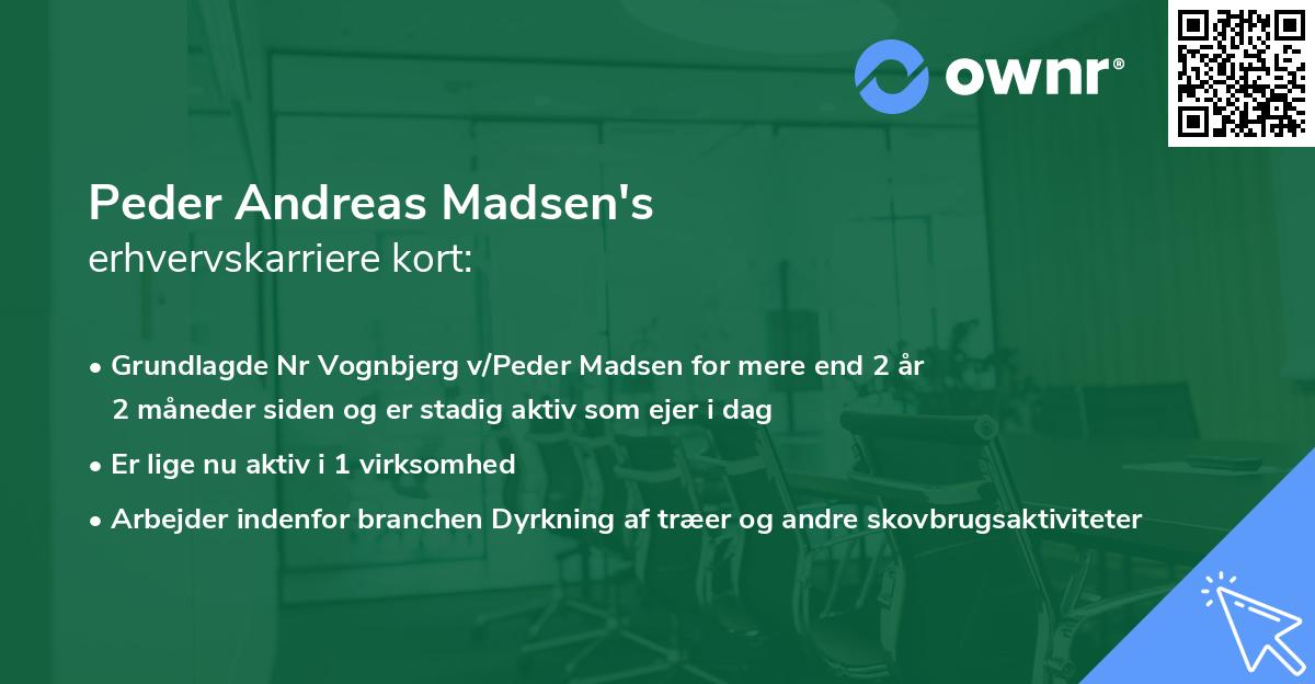 Peder Andreas Madsen's erhvervskarriere kort