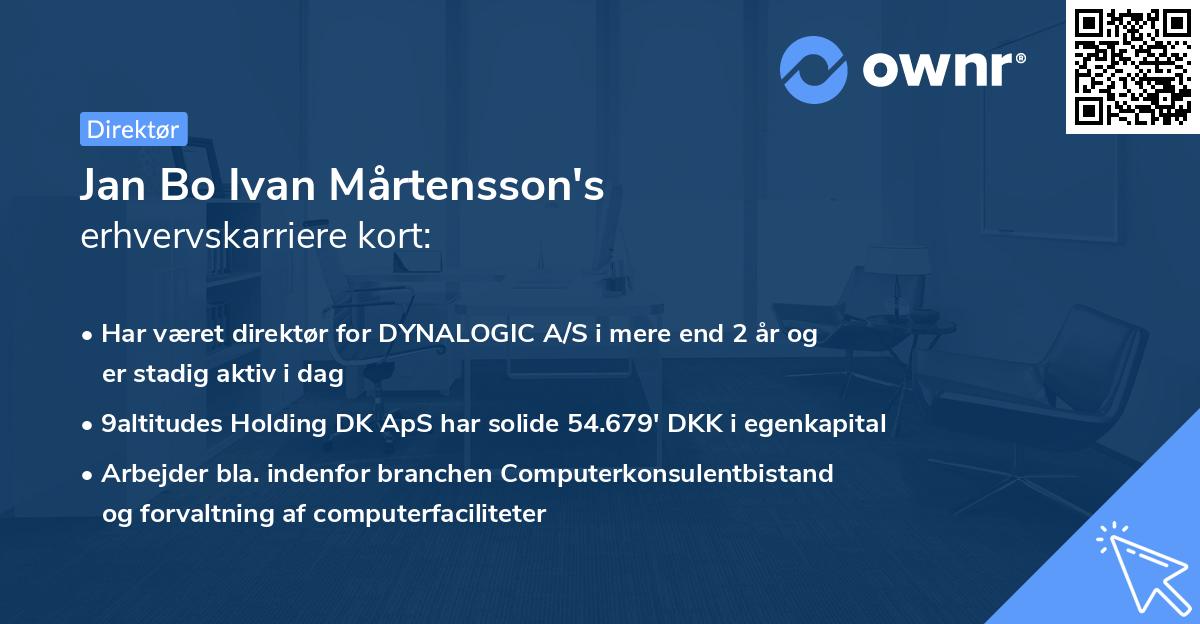 Jan Bo Ivan Mårtensson's erhvervskarriere kort