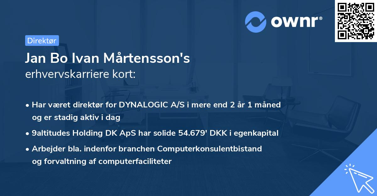 Jan Bo Ivan Mårtensson's erhvervskarriere kort