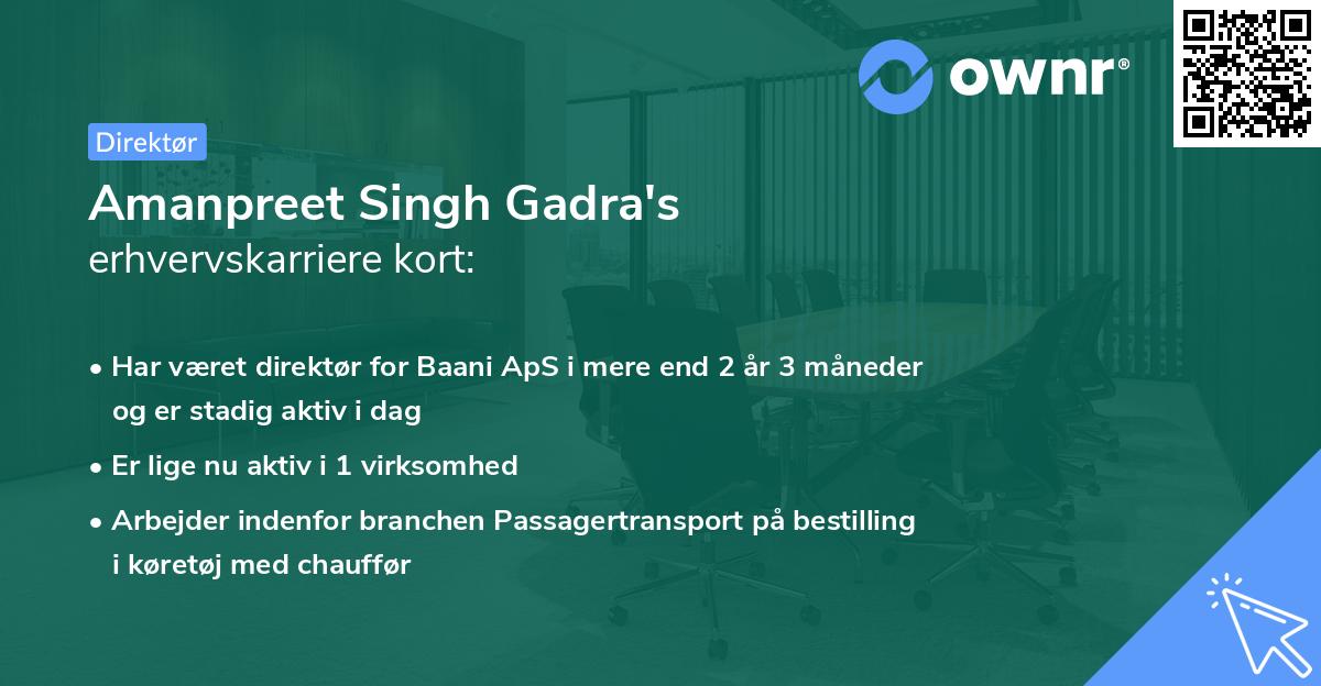 Amanpreet Singh Gadra's erhvervskarriere kort