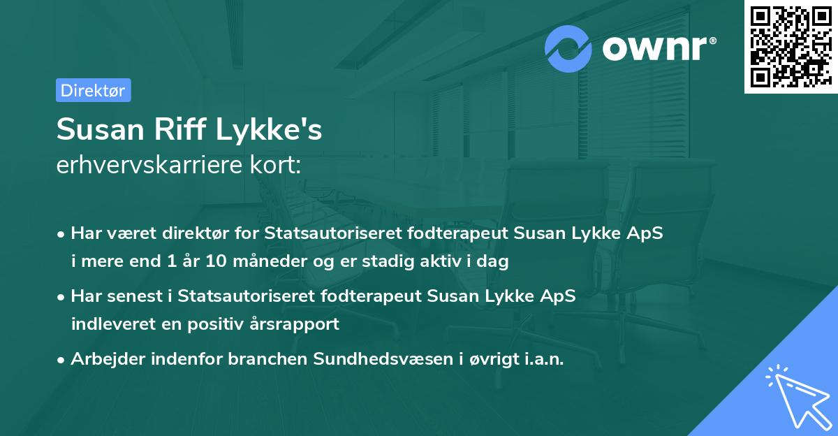 Susan Riff Lykke's erhvervskarriere kort