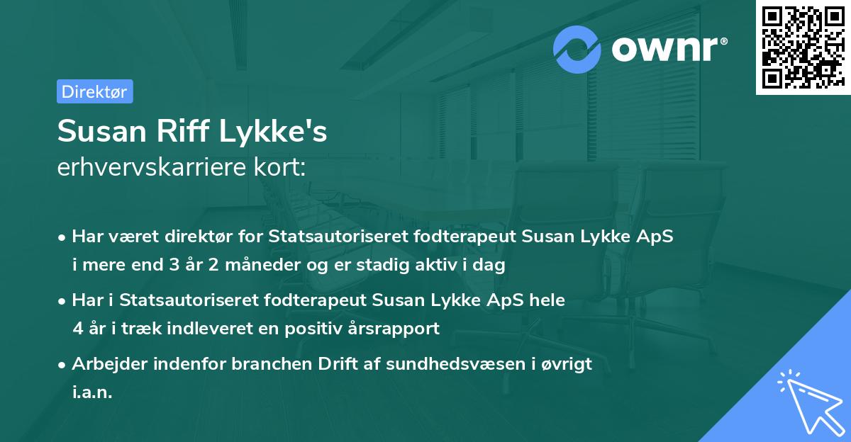Susan Riff Lykke's erhvervskarriere kort