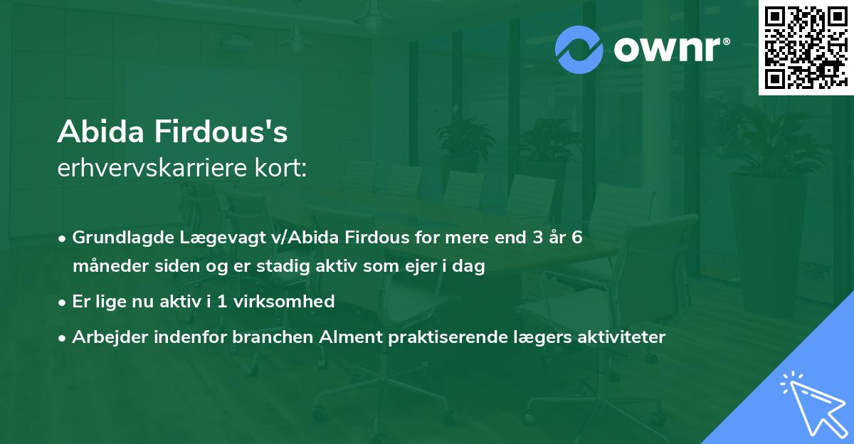 Abida Firdous's erhvervskarriere kort