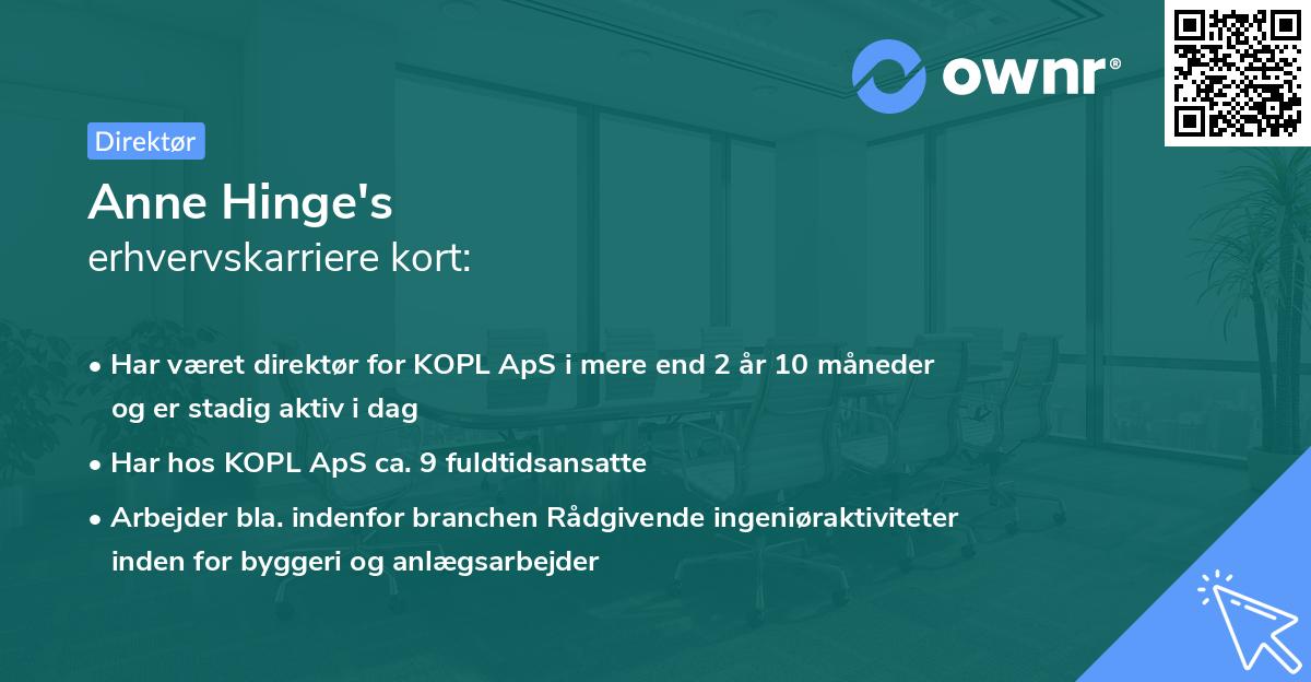 Anne Hinge's erhvervskarriere kort