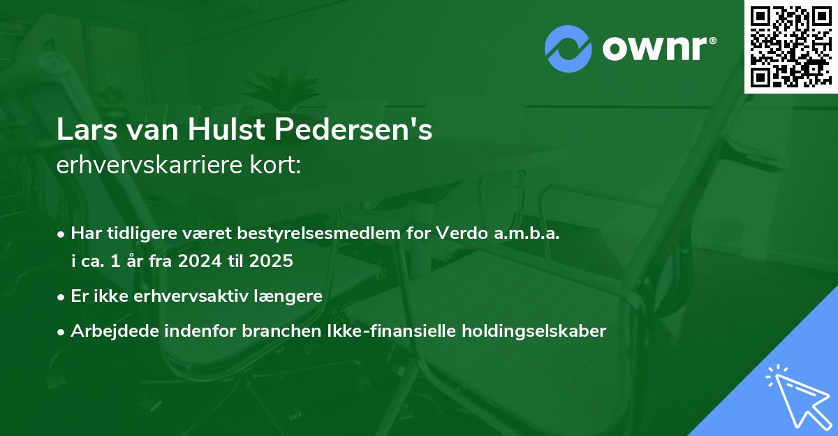 Lars van Hulst Pedersen's erhvervskarriere kort