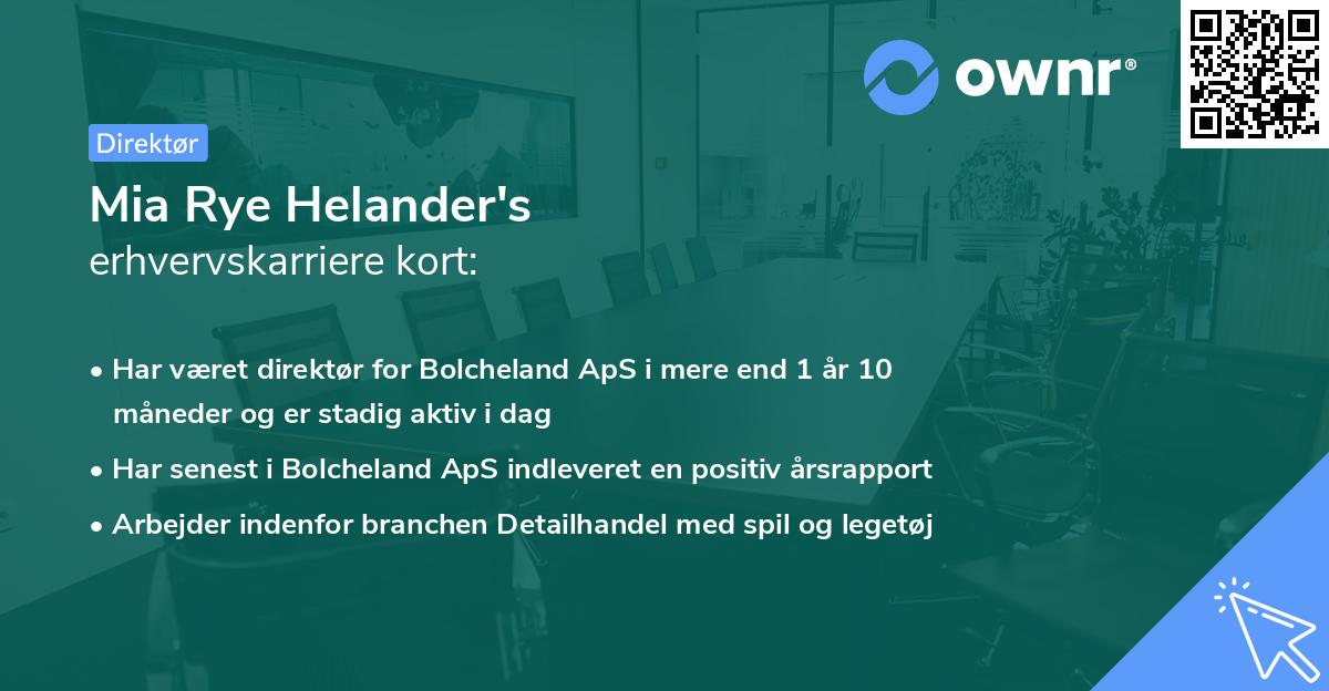 Mia Rye Helander's erhvervskarriere kort