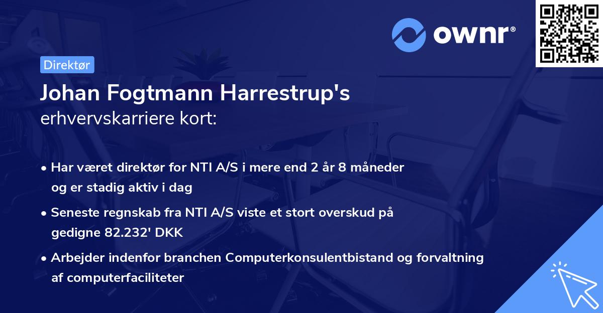 Johan Fogtmann Harrestrup's erhvervskarriere kort