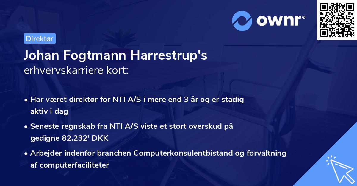 Johan Fogtmann Harrestrup's erhvervskarriere kort