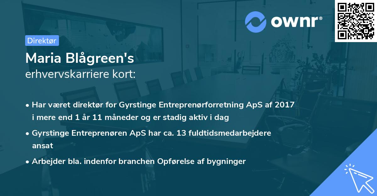 Maria Blågreen's erhvervskarriere kort