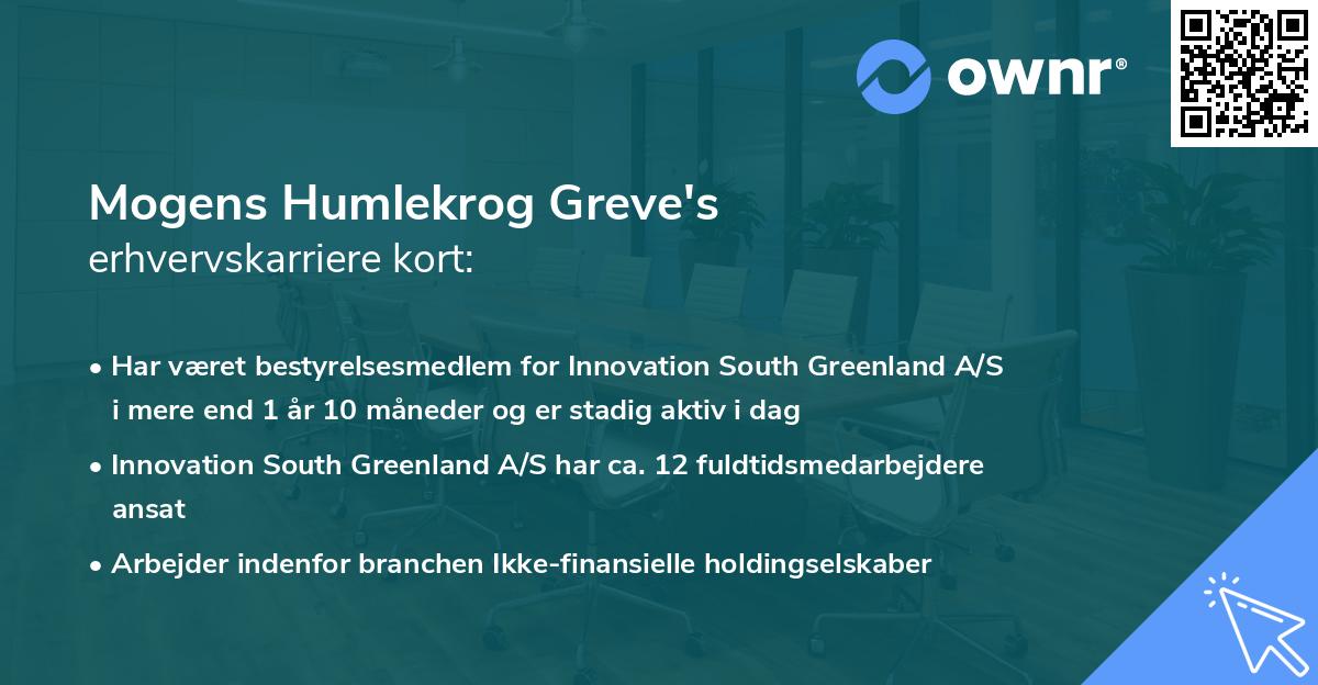 Mogens Humlekrog Greve's erhvervskarriere kort