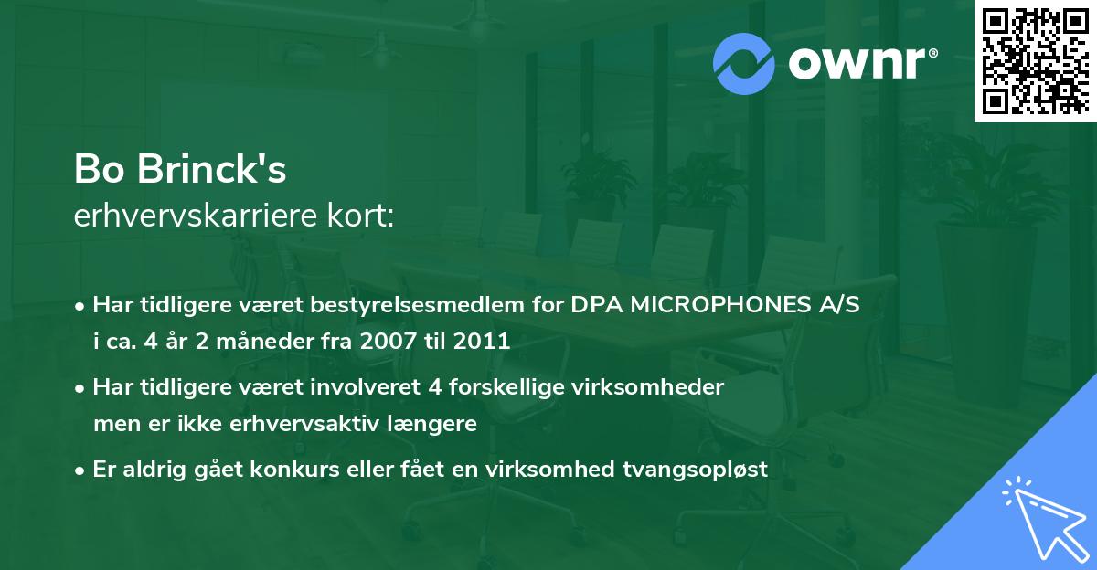 Bo Brinck's erhvervskarriere kort