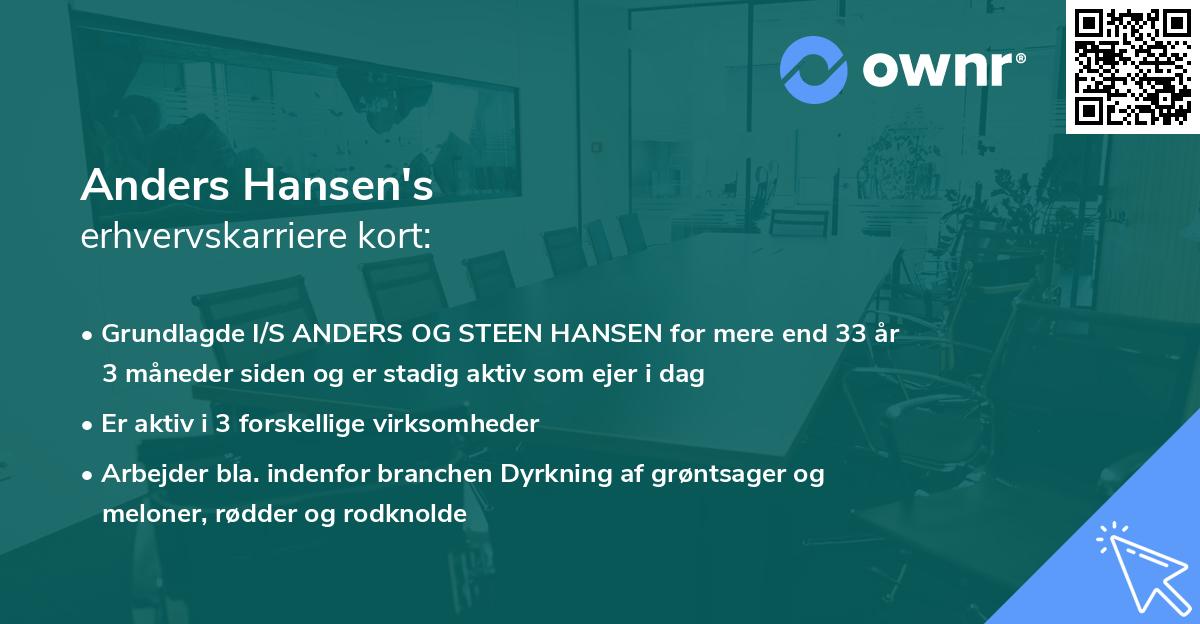 Anders Hansen's erhvervskarriere kort