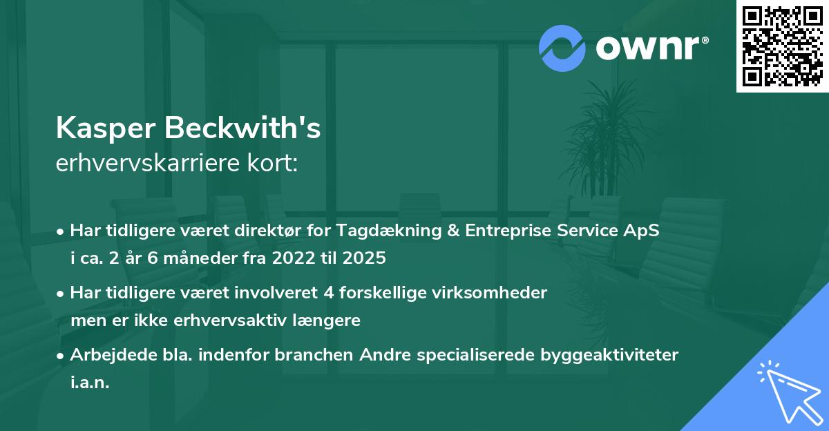 Kasper Beckwith's erhvervskarriere kort
