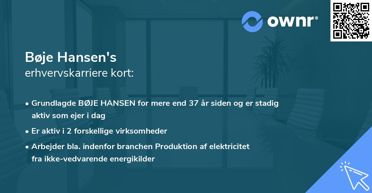 Bøje Hansen's erhvervskarriere kort