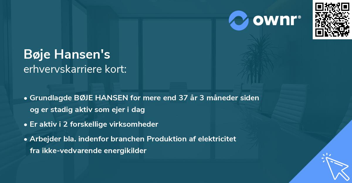 Bøje Hansen's erhvervskarriere kort