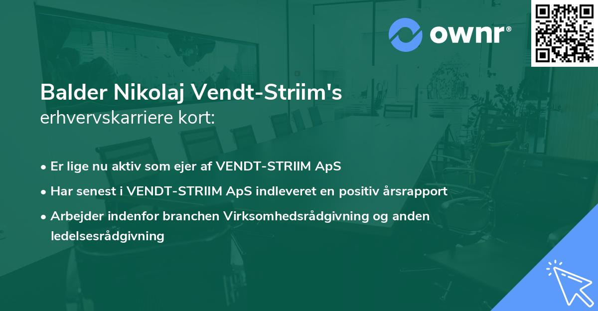 Balder Nikolaj Vendt-Striim's erhvervskarriere kort