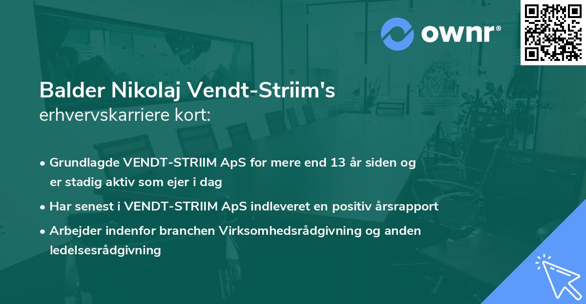 Balder Nikolaj Vendt-Striim's erhvervskarriere kort