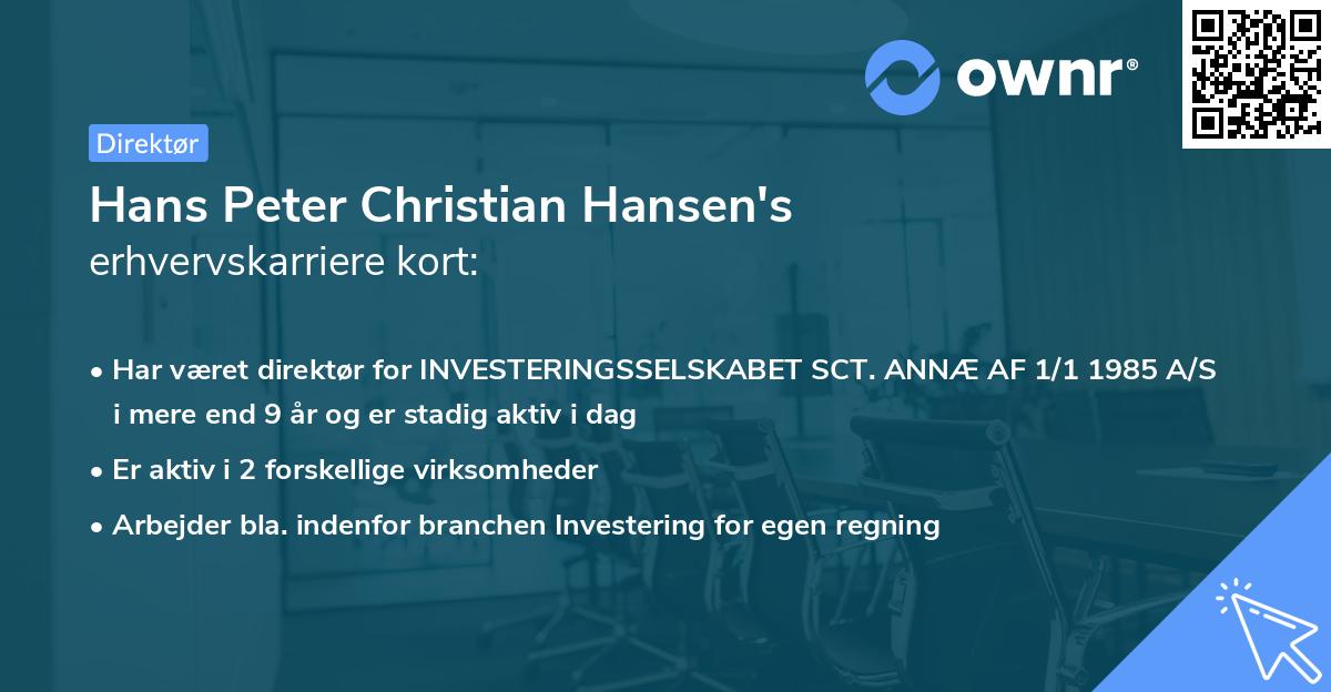 Hans Peter Christian Hansen's erhvervskarriere kort