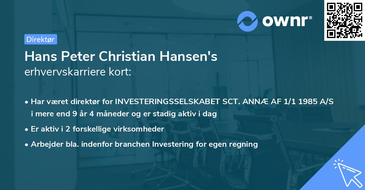 Hans Peter Christian Hansen's erhvervskarriere kort
