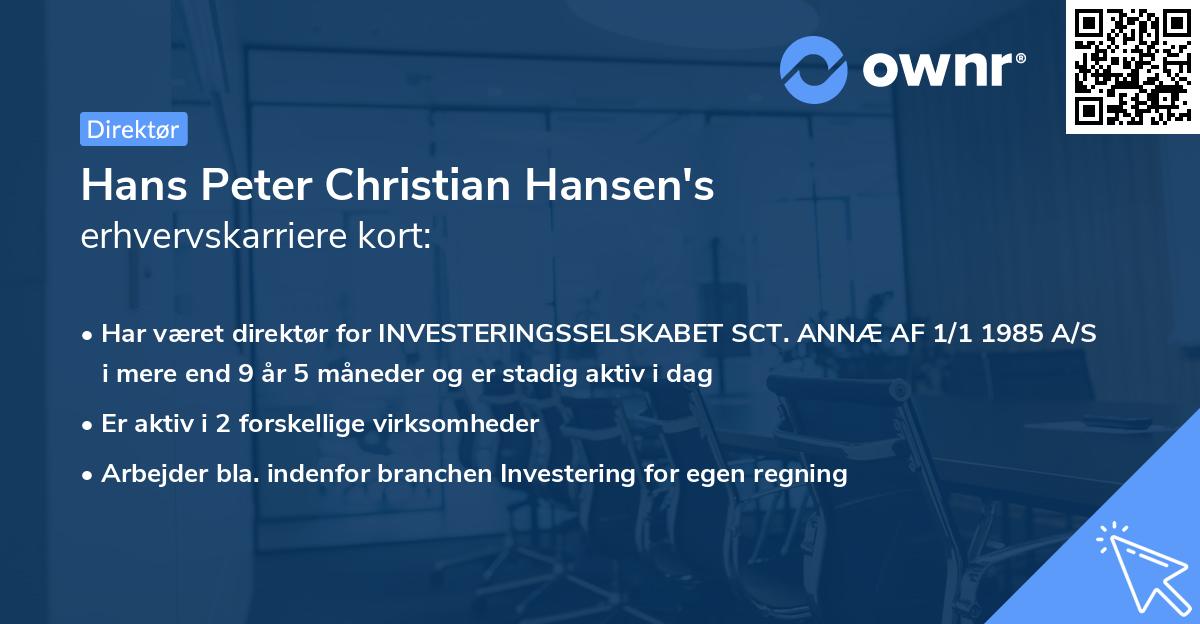Hans Peter Christian Hansen's erhvervskarriere kort