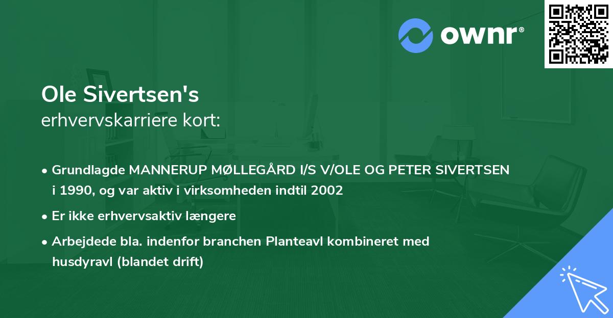 Ole Sivertsen's erhvervskarriere kort