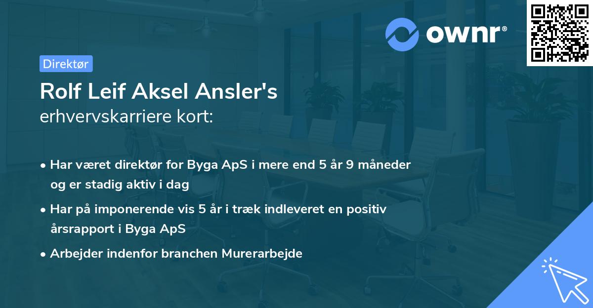 Rolf Leif Aksel Ansler's erhvervskarriere kort