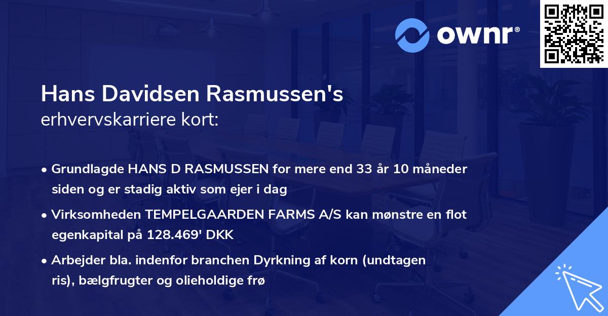 Hans Davidsen Rasmussen's erhvervskarriere kort