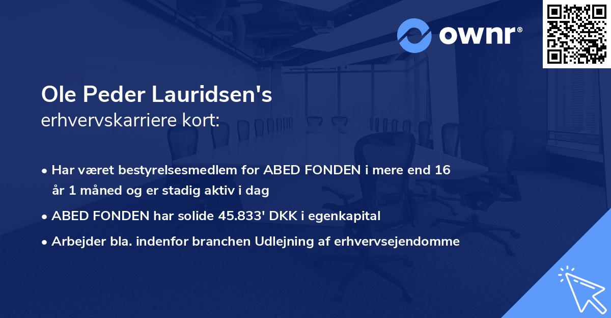Ole Peder Lauridsen's erhvervskarriere kort