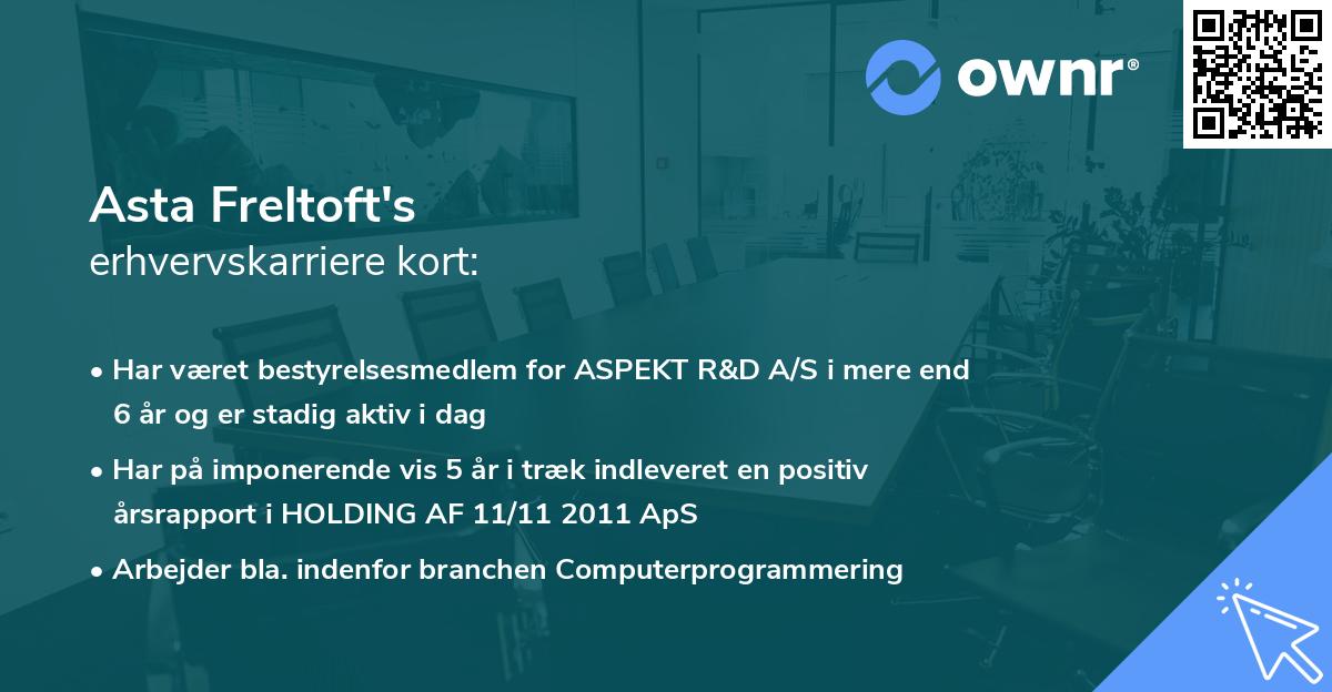 Asta Freltoft's erhvervskarriere kort