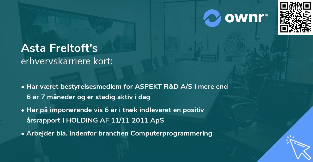Asta Freltoft's erhvervskarriere kort