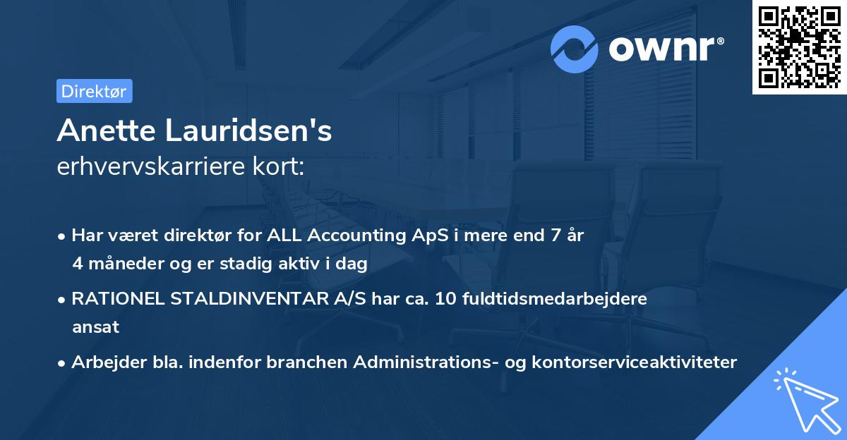 Anette Lauridsen's erhvervskarriere kort