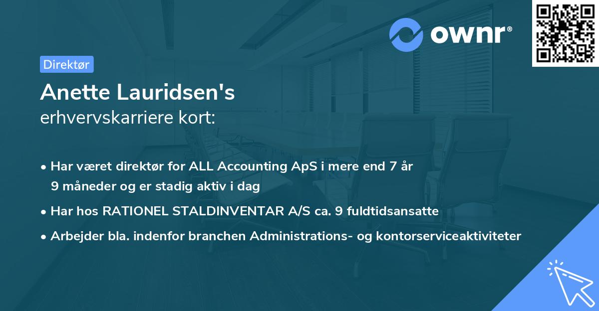 Anette Lauridsen's erhvervskarriere kort