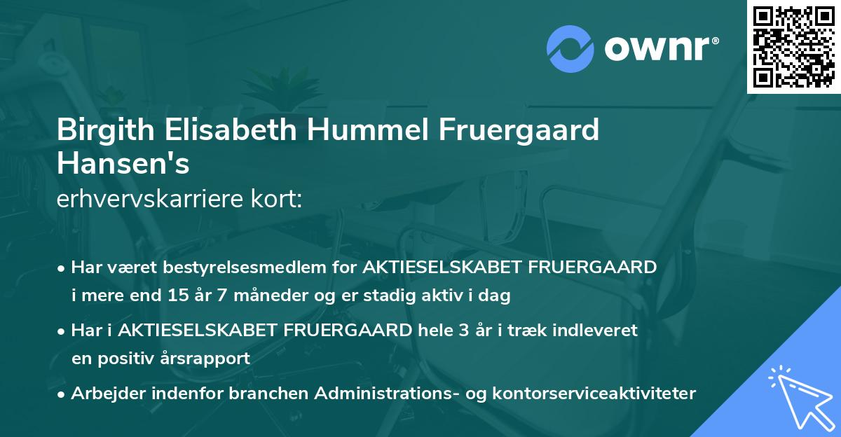 Birgith Elisabeth Hummel Fruergaard Hansen's erhvervskarriere kort