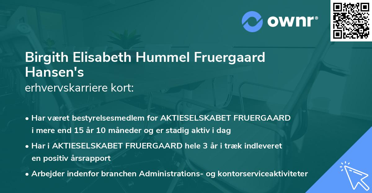 Birgith Elisabeth Hummel Fruergaard Hansen's erhvervskarriere kort