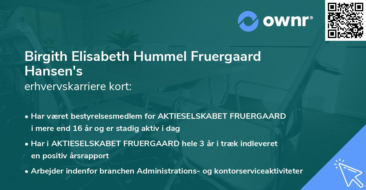 Birgith Elisabeth Hummel Fruergaard Hansen's erhvervskarriere kort