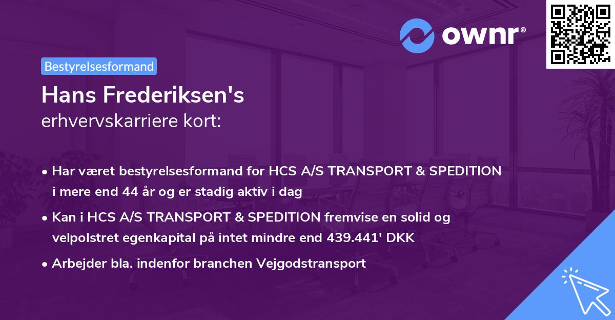 Hans Frederiksen's erhvervskarriere kort