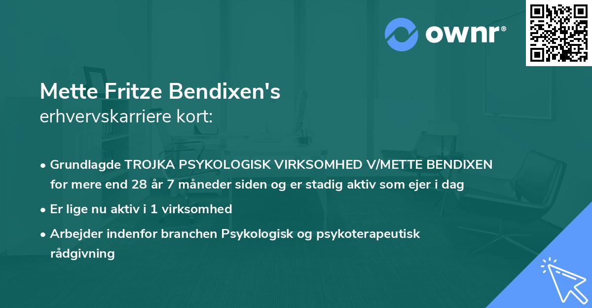 Mette Fritze Bendixen's erhvervskarriere kort