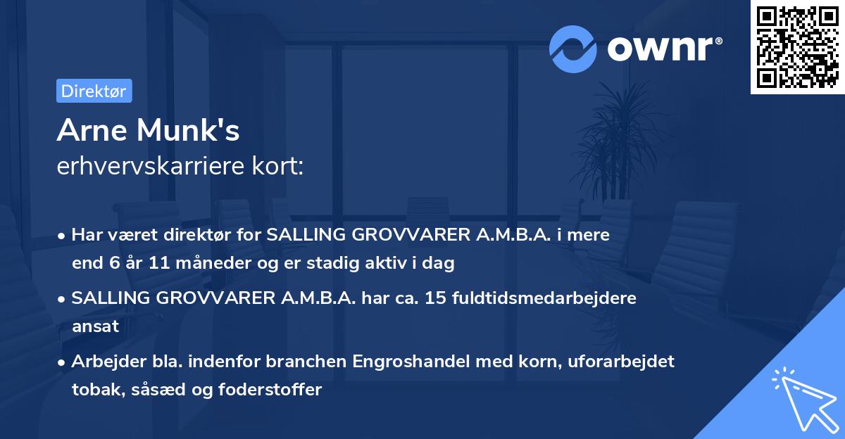 Arne Munk's erhvervskarriere kort