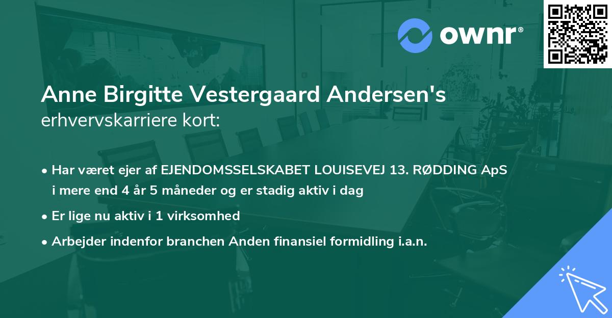 Anne Birgitte Vestergaard Andersen's erhvervskarriere kort