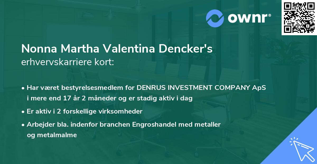Nonna Martha Valentina Dencker's erhvervskarriere kort