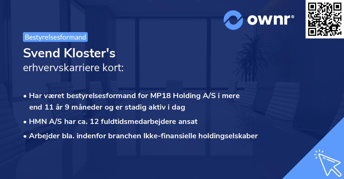 Svend Kloster's erhvervskarriere kort