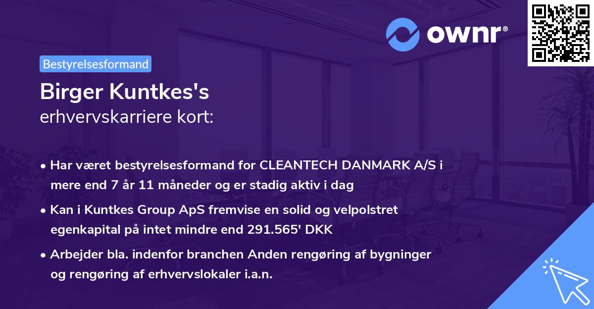 Birger Kuntkes's erhvervskarriere kort