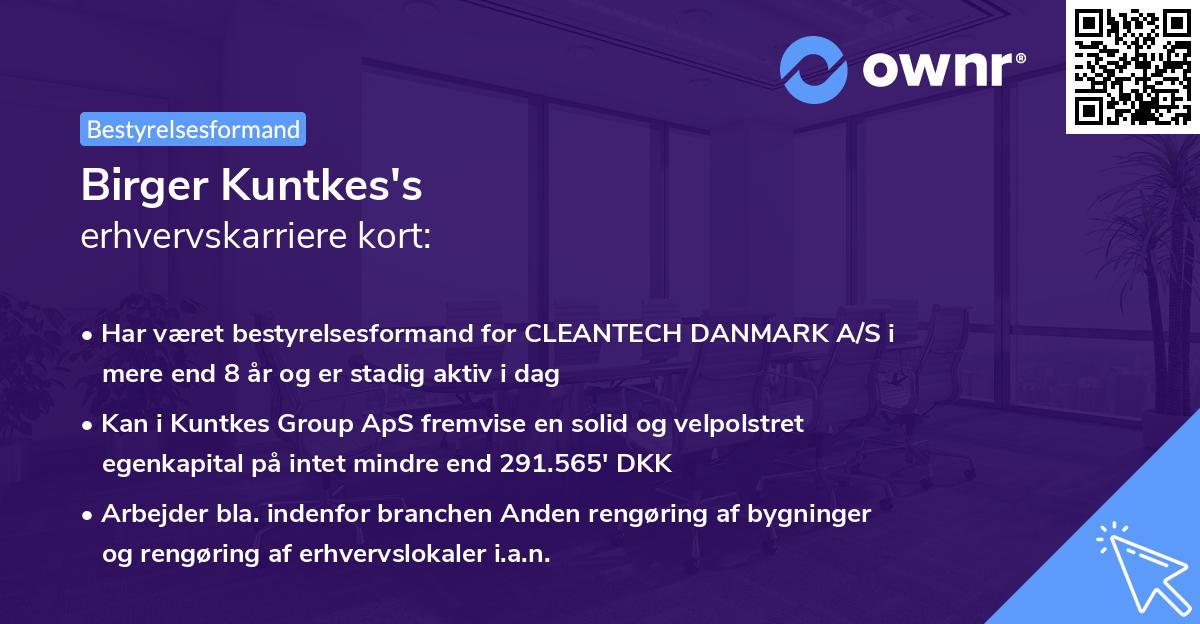Birger Kuntkes's erhvervskarriere kort