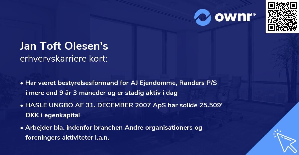 Jan Toft Olesen's erhvervskarriere kort