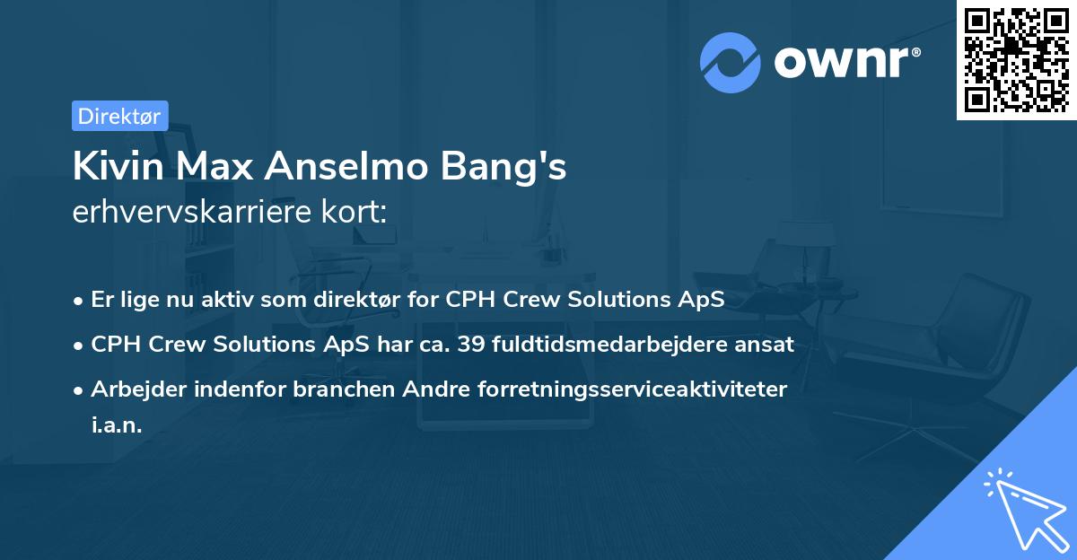 Kivin Max Anselmo Bang's erhvervskarriere kort